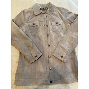 Dennis Basso jackets Grey suede Button Down Leopard Print Lining Size XS